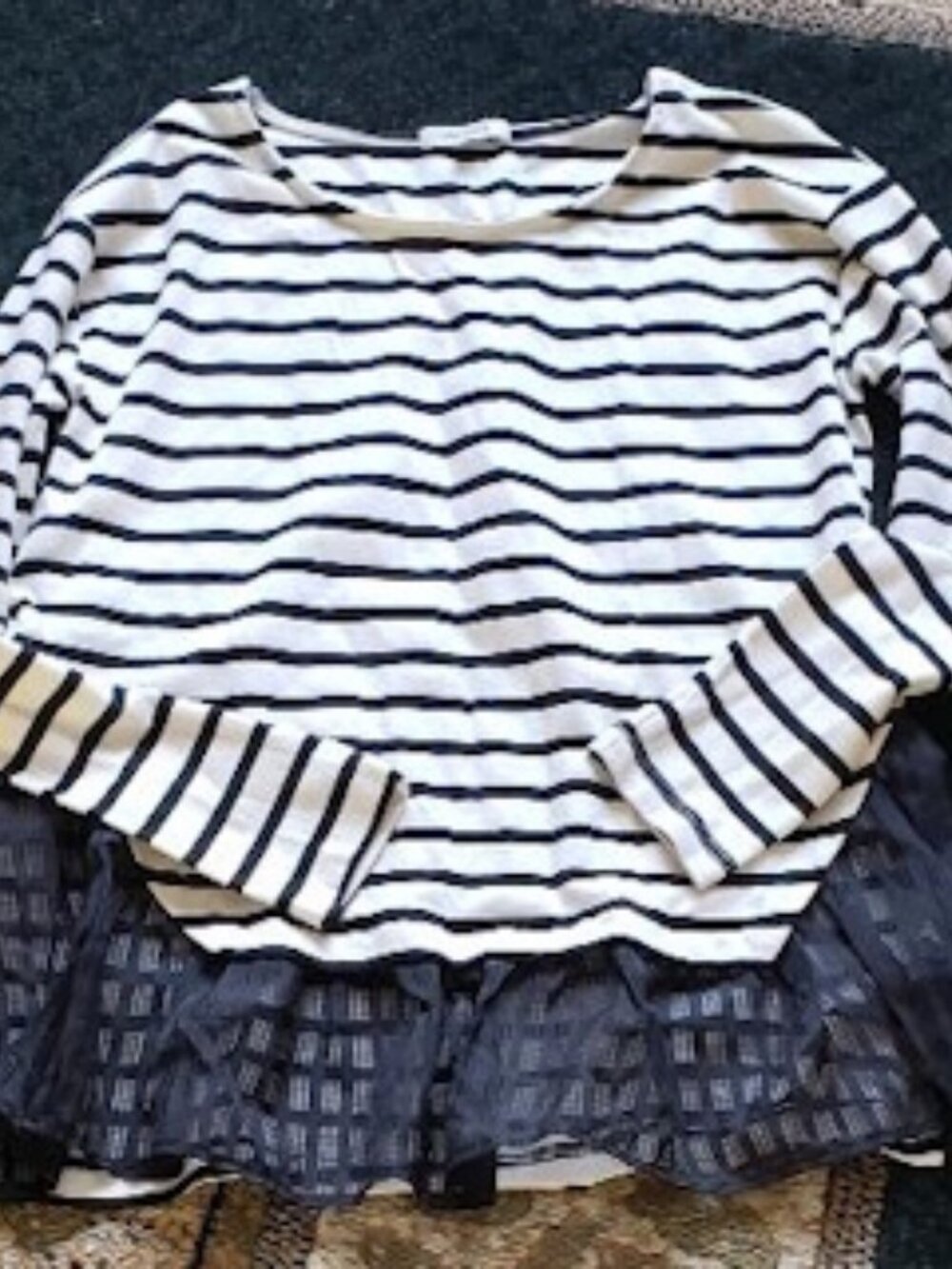 Pleione Long Sleeve Striped Cotton Blend Shirt